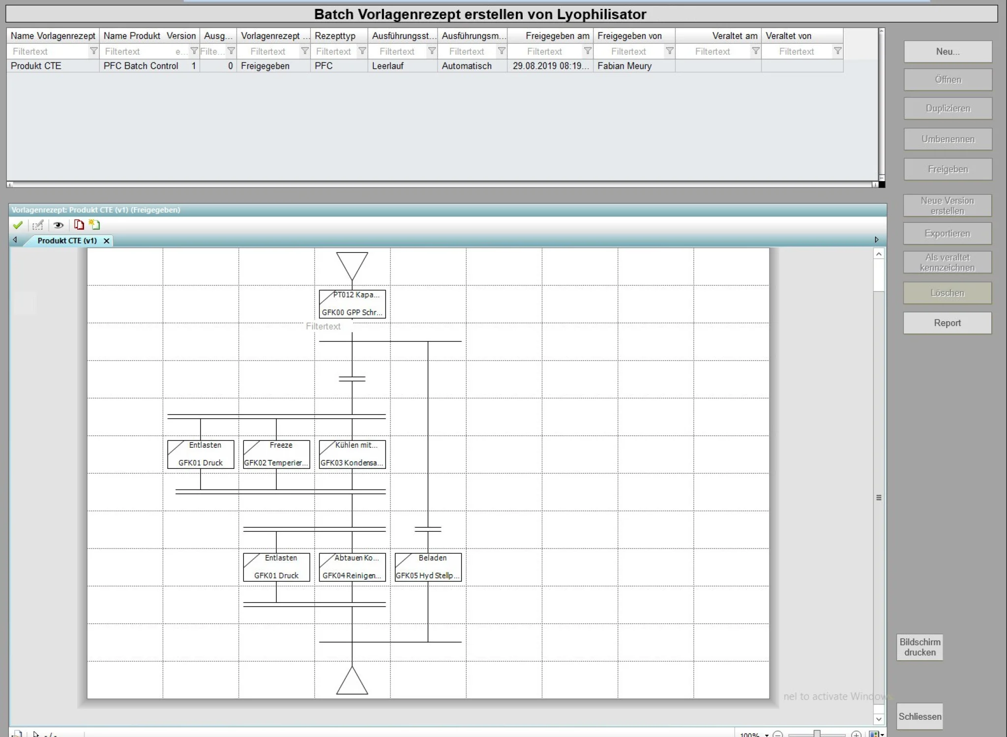 Ausschnitt des zenon Batch Control.
