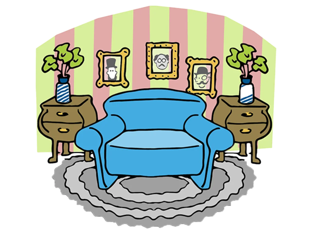 Grafik Wohnzimmer mit Sessel.